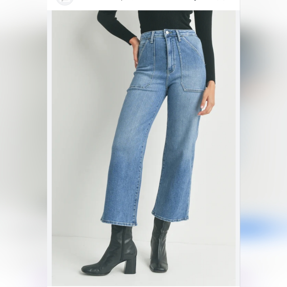 Just Black Denim Utility Patch Pocket Wide Leg High Rise Jeans Women's Size 29